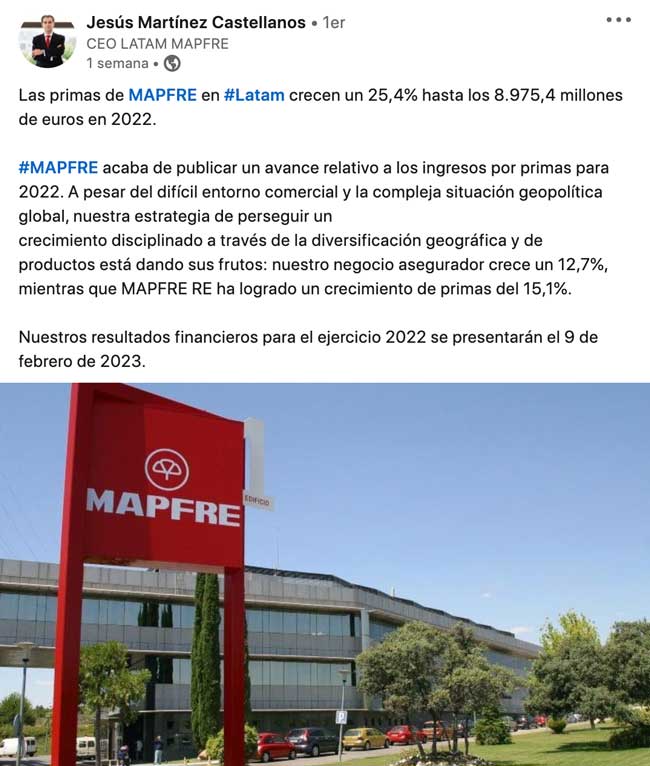 Las primas de MAPFRE en Latam crecen un 25,4% hasta los 8.975,4 millones de euros en 2022